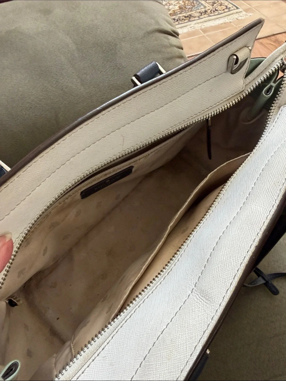 kate spade Mint, White & Navy Saffiano Satchel